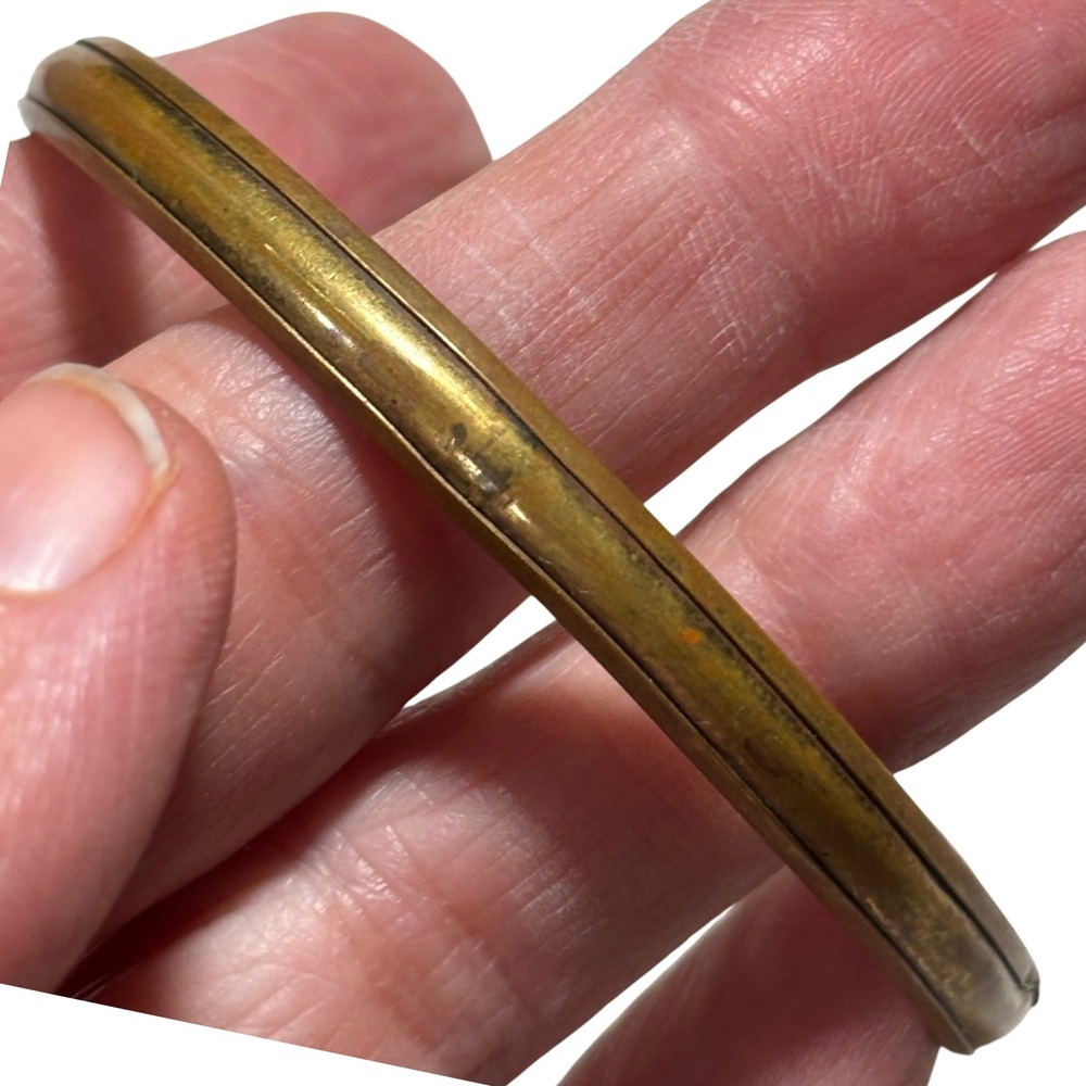 Vintage Gold Tone Grooved Brass Bangle Bracelet